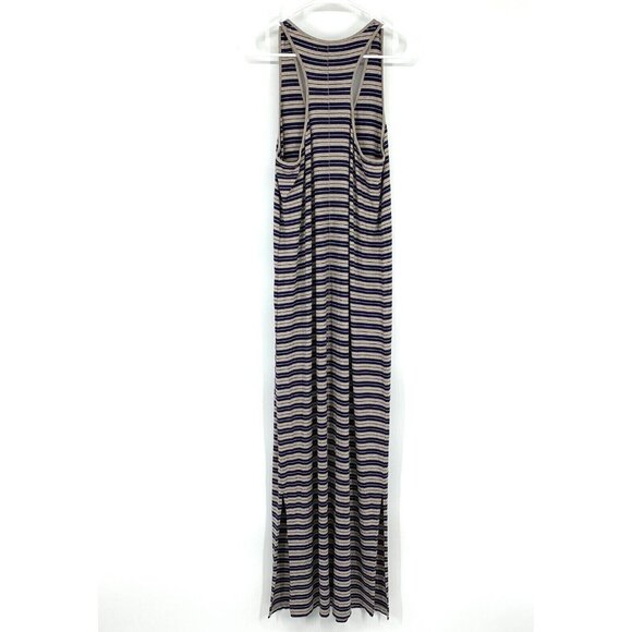 Madewell Dress Maxi Blue Beige Stripe Sleeveless Racerback Stretch - Picture 9 of 11
